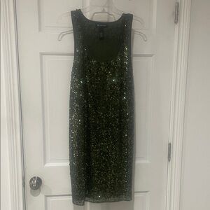 INC International Concepts Olive Green Sequin Scoop Neck Mini Dress
